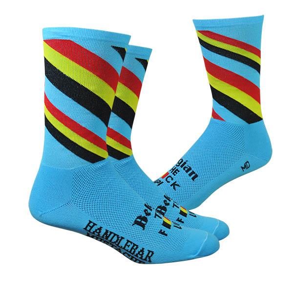 Cycling Socks Handlebar Mustache Belgie Plus Blue with Belgian Flag