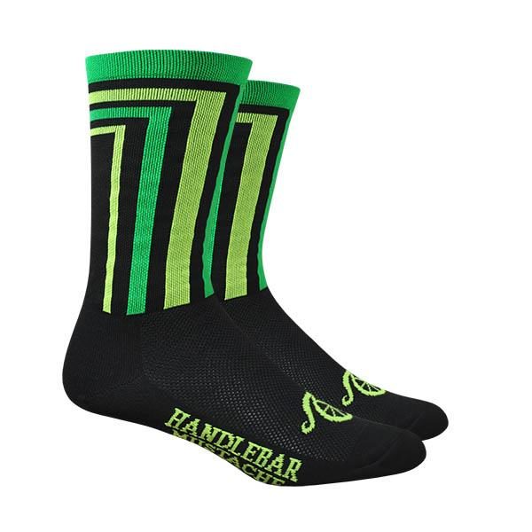 Cycling Socks Handlebar Mustache Crossbar Black sock with Neon Green and Yellow accents