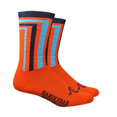 Cycling Socks Handlebar Mustache Crossbar Orange sock with Blue accents